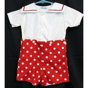 Mondays Child Outfit sz 2T Sailor Shirt Red Polka Dot Shorts Summer Ocean Unisex